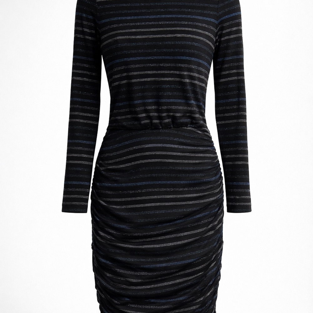 White House Black Market Black and Blue Striped Dress